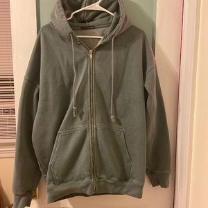 Brandy Melville Christy Oversized Zip Up Hoodie in Dark Sage Green